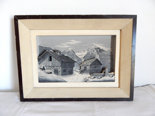 Ancien tableau paysage - tableau, hameau
